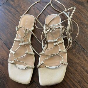 Marc Fisher Calyda Gold Metsllic Strappy lace-up Gladiator Sandal